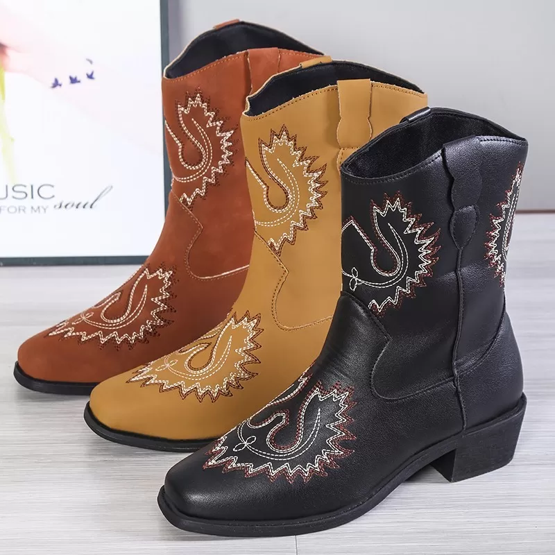Cowgirl Boots: Western Mid Heel Cowboy Boots Women Shoes