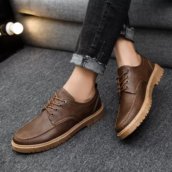 Plus Size Handsome Lace Up Casual Youth British Black Leather Shoes Men